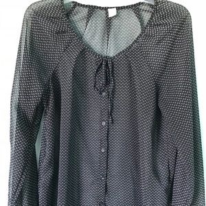 Navy & White Print Blouse Size Medium